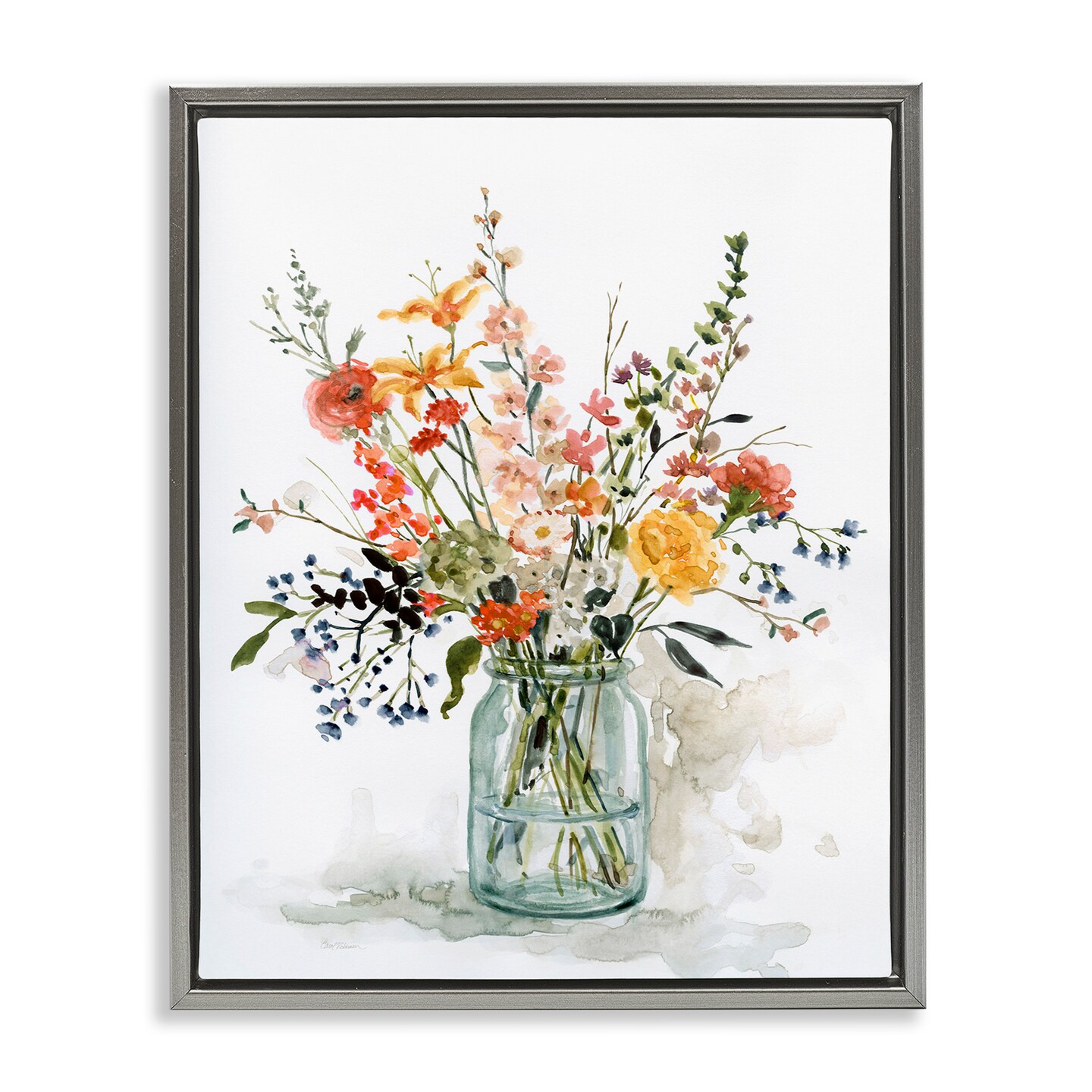 Stupell Industries Warm Summer Floral Bouquet Framed Floater Canvas Wall Art