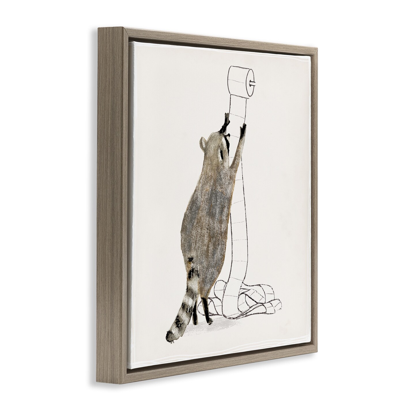 Stupell Industries Raccoon Toilet Paper Hoarder Framed Floater Canvas Wall Art