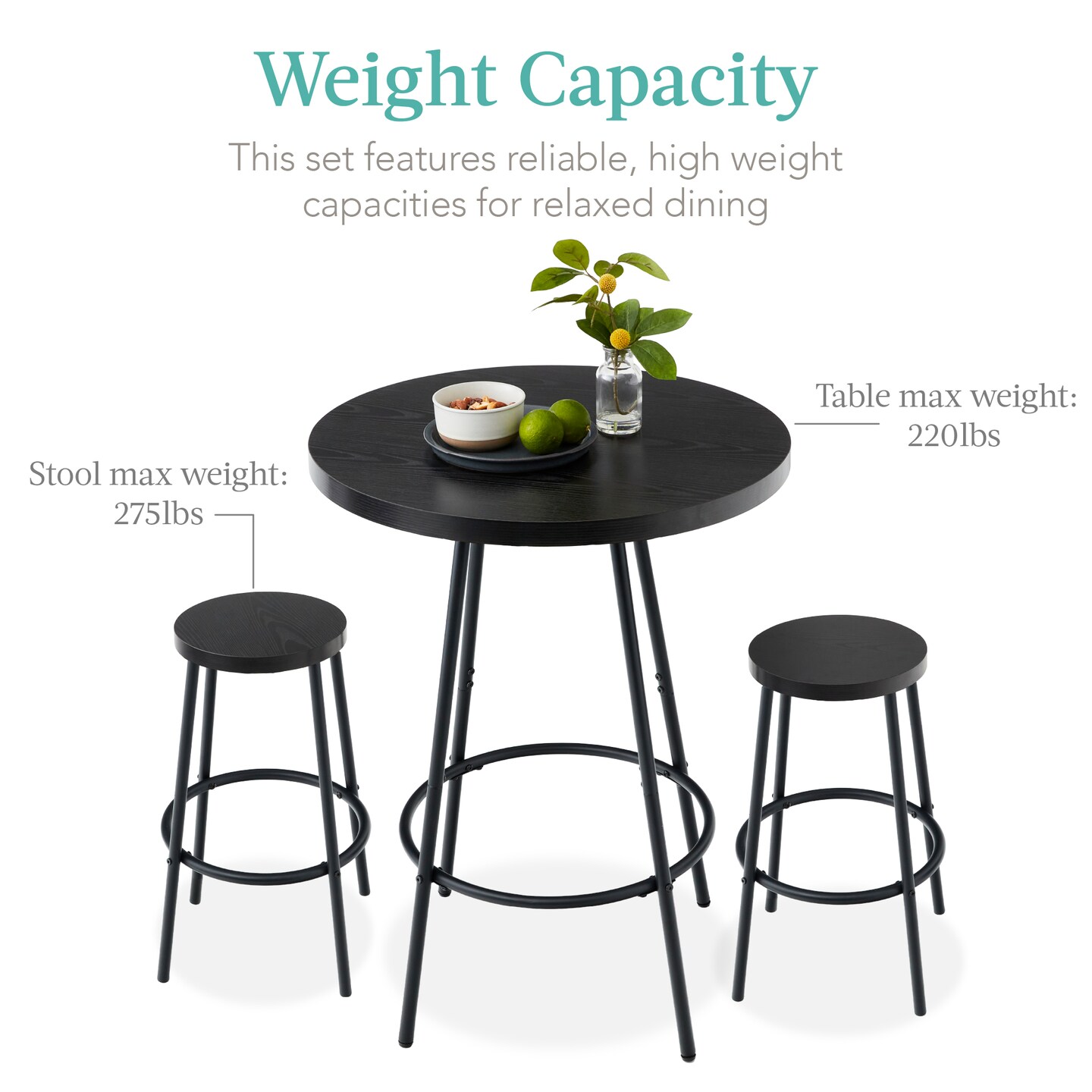 Best Choice Products 3-Piece Bistro Set, Modern Round Counter Height Dining Set w/ 2 Stools, Metal Frame