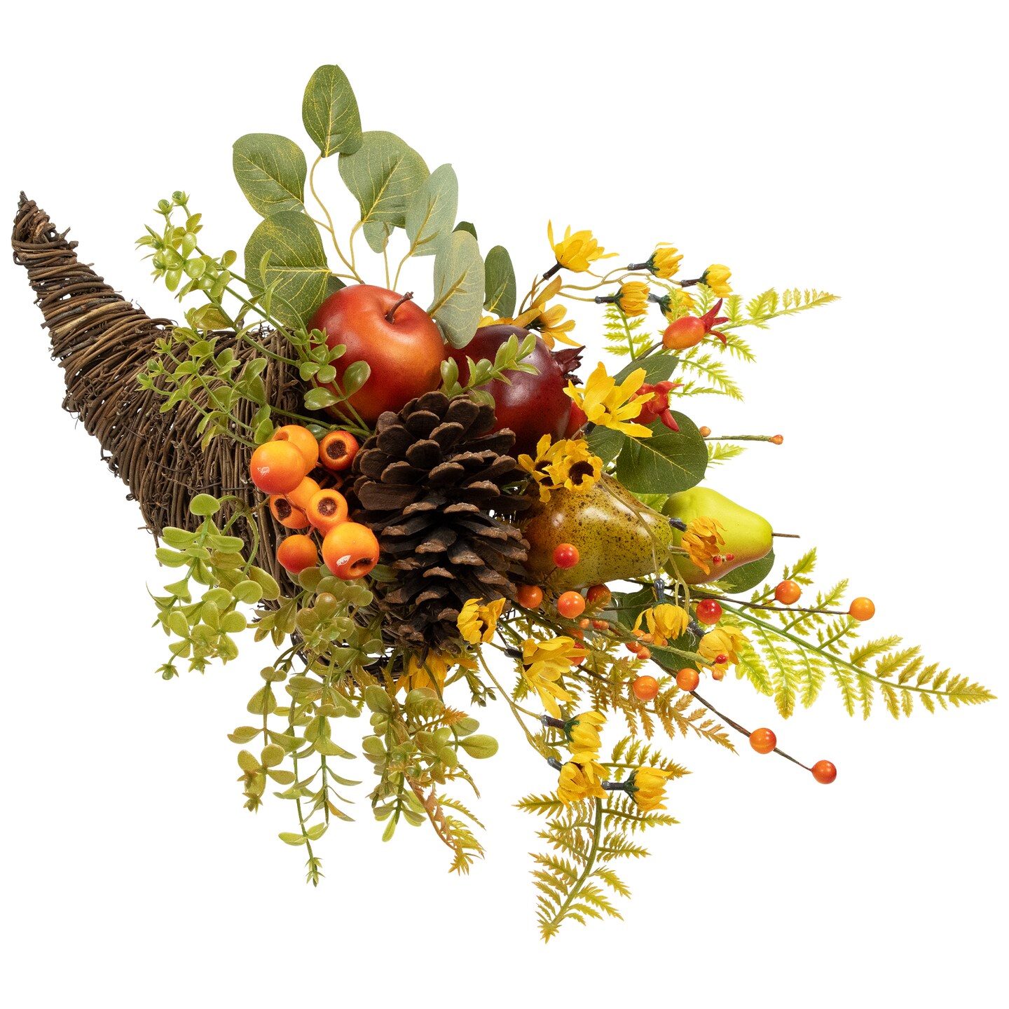 Northlight Apples, Berries and Pears Artificial Fall Harvest Cornucopia - 20" - Brown and Green