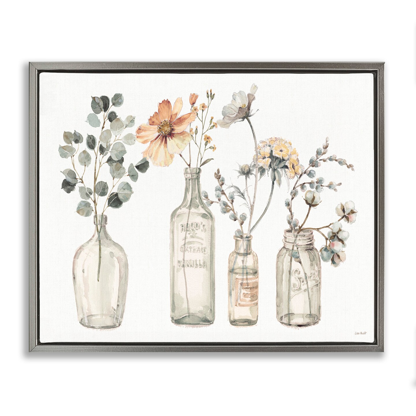 Stupell Industries Antique Floral Bouquets in Jars Framed Floater Canvas Wall Art