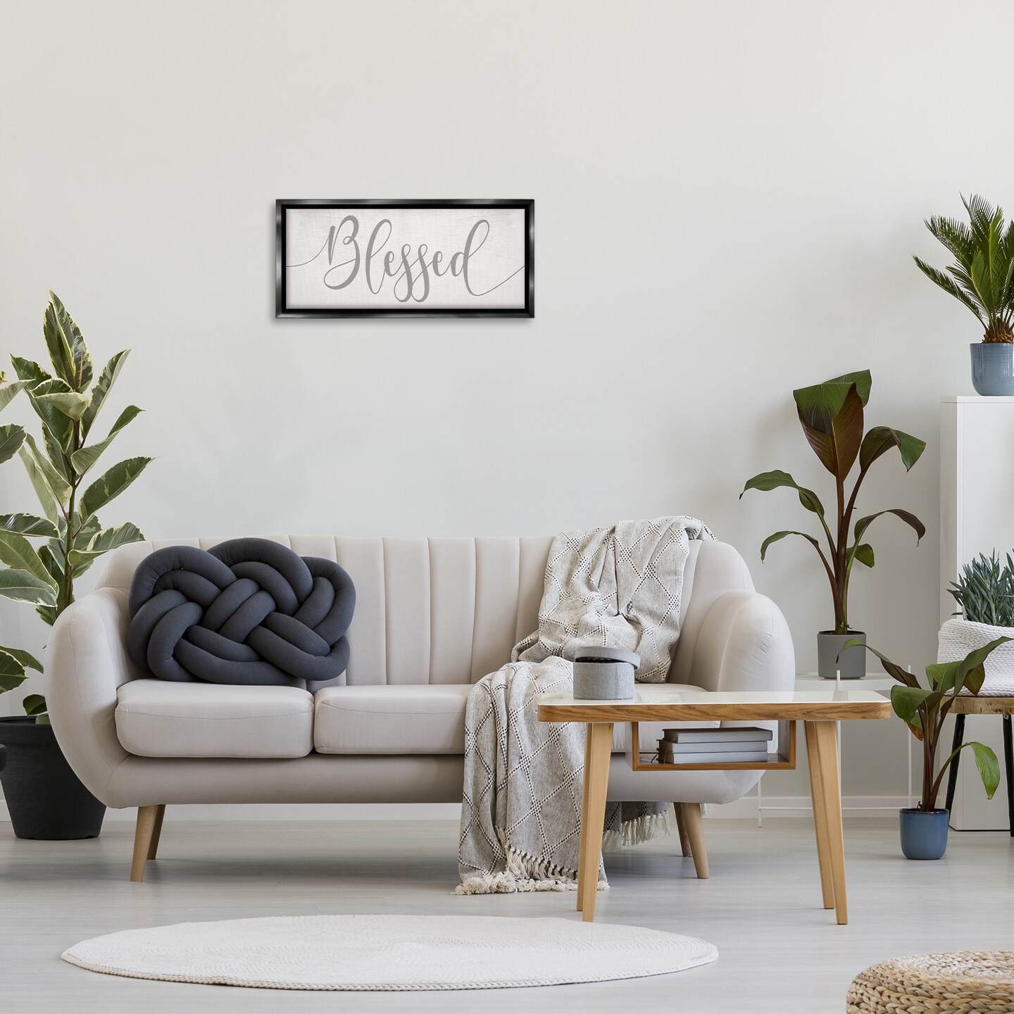Stupell Industries Soft Grey Blessed Typography Framed Floater Canvas Wall Art