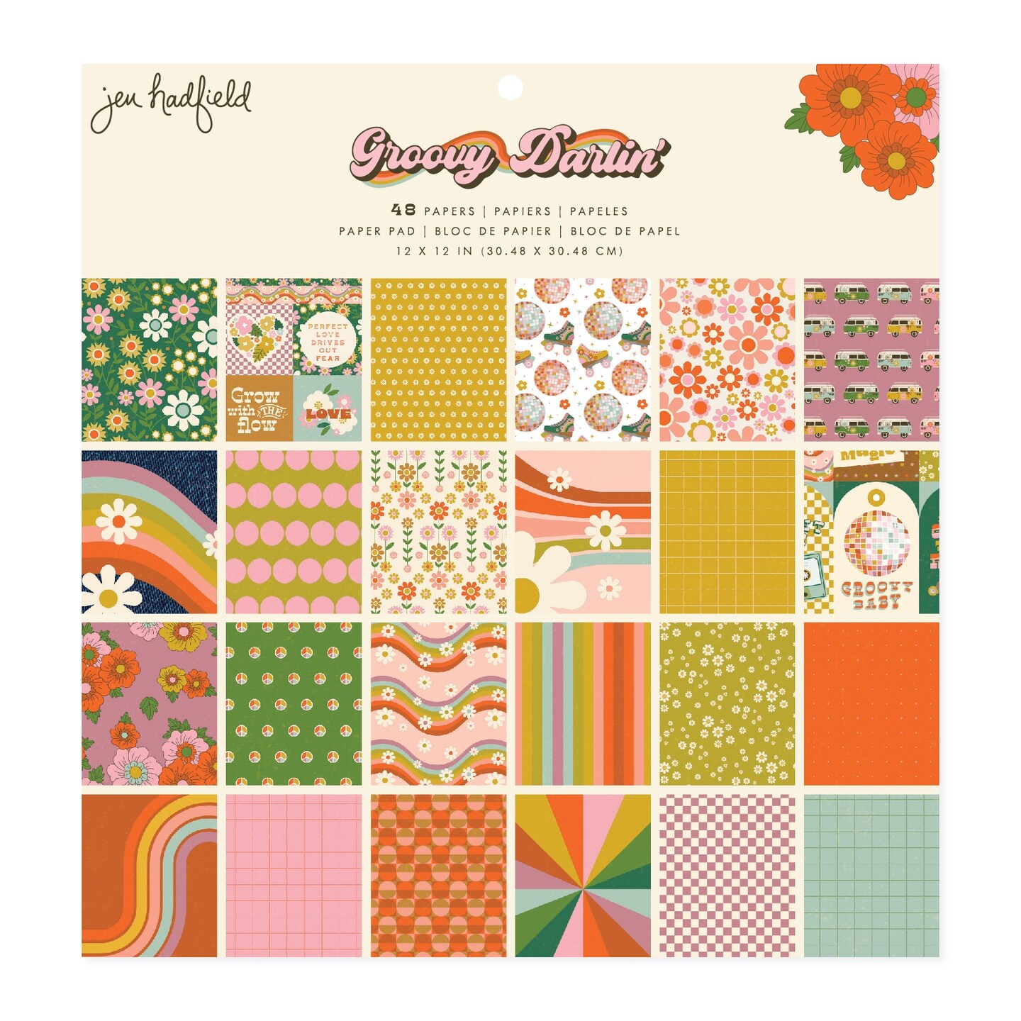 Jen Hadfield Groovy Darlin' Single-Sided Paper Pad 12"X12"-48 Sheets