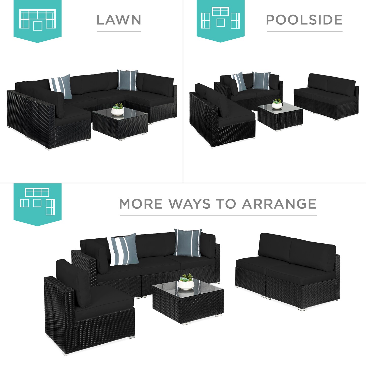 Best Choice Products 7-Piece Outdoor Modular Patio Conversation Furniture, Wicker Sectional Set