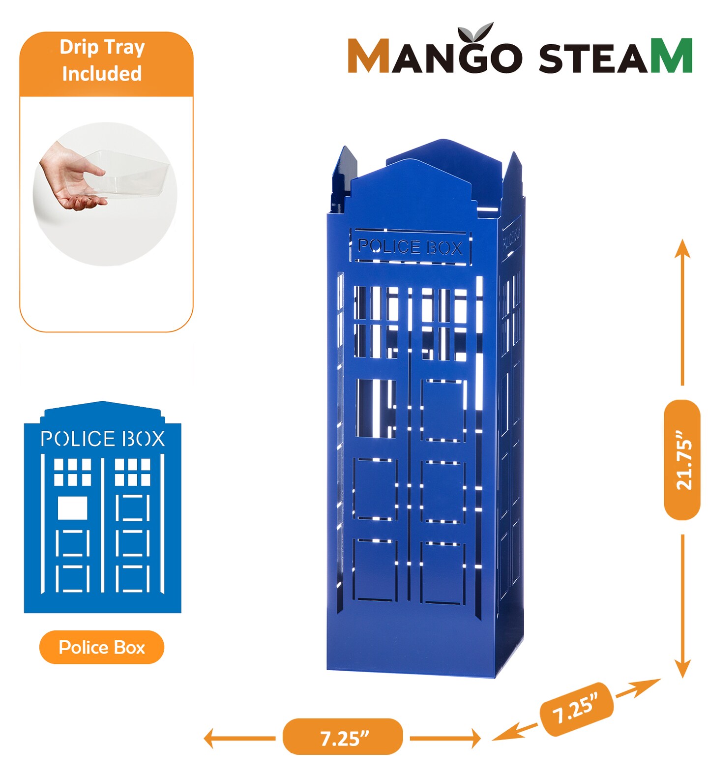 Mango Steam Police Box Blue Umbrella Stand - for Entryway &#x26; Living Room