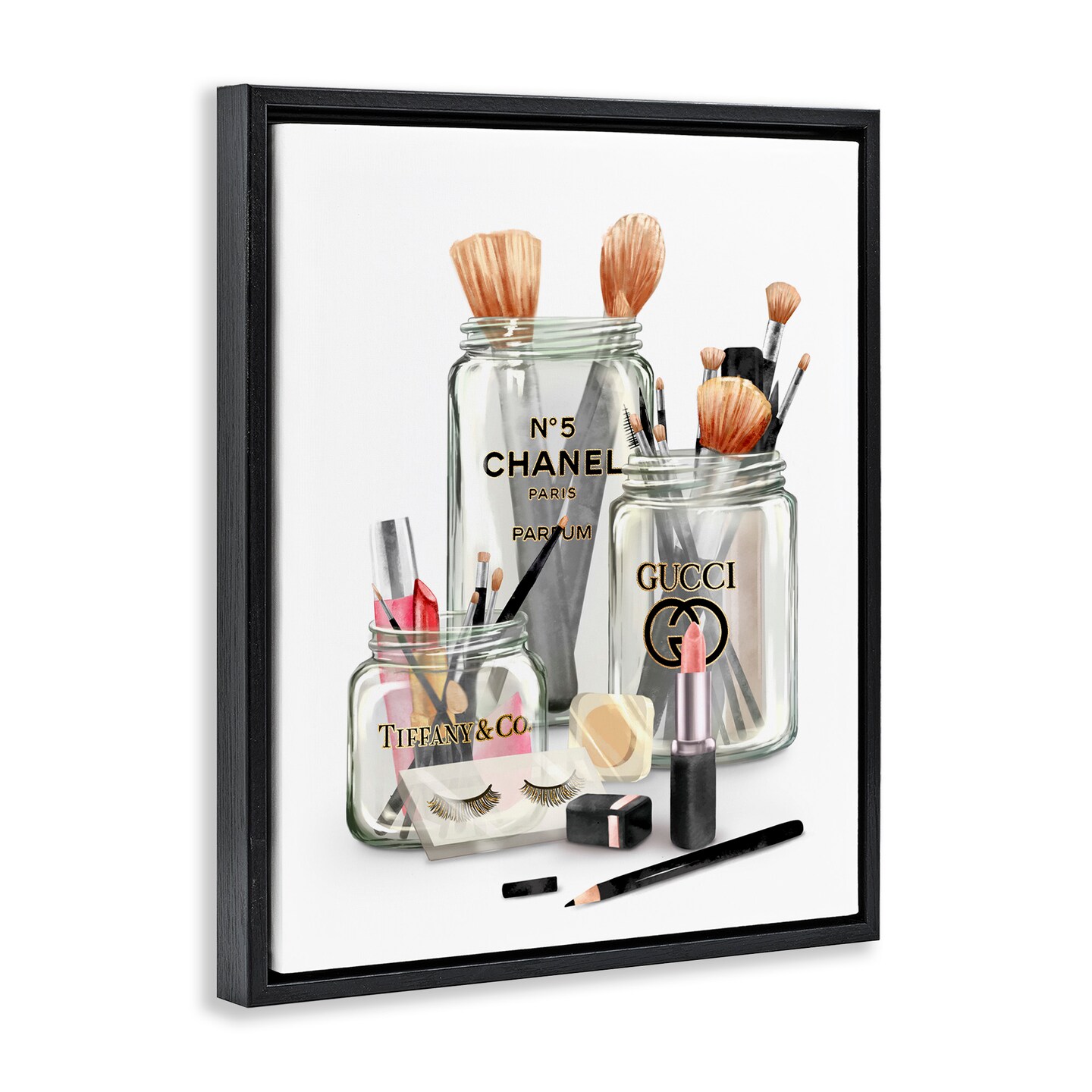 Stupell Industries Fashion Brand Makeup In Jars Framed Floater Canvas Wall Art