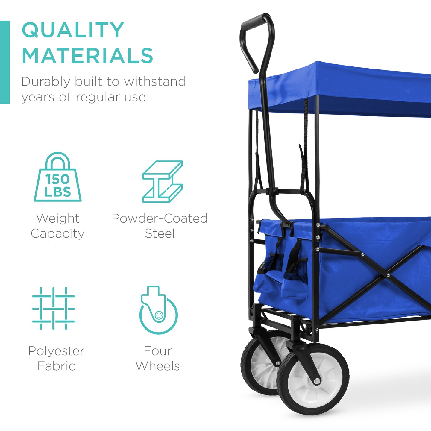 Best Choice Products Folding Utility Cargo Wagon Cart w/ Removable Canopy, Cup Holders