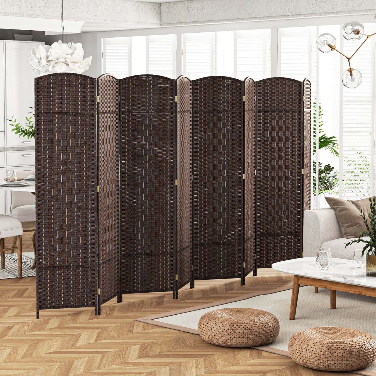 Costway 8-Panel Room Divider 6 FT Tall Folding Privacy Screen with Solid Wood Frame Brown/Black