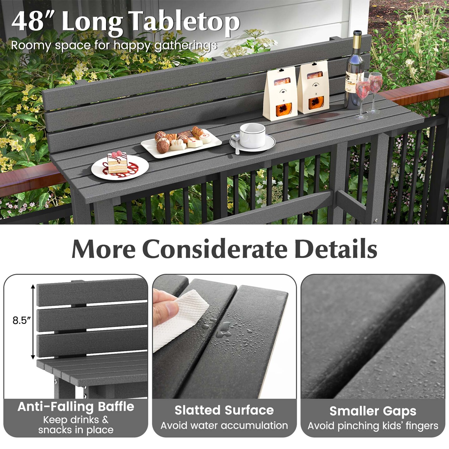 Costway 48&#x22; Outdoor Bar Table with Storage Shelf &#x26; Adjustable Foot Pads for Hot Tub Brown/Gray