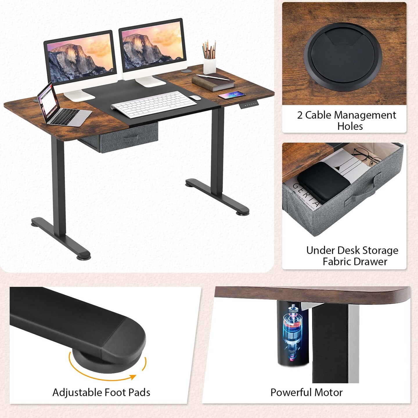 Costway Electric Standing Desk 55'' x 28'' Height Adjustable Sit Stand with USB Charging Port Natural/Black/Grey/Brown/White