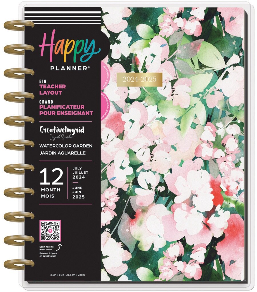 Happy Planner Big 12- Month Teacher Planner-Watercolor Garden: July &#x27;24- June &#x27;25