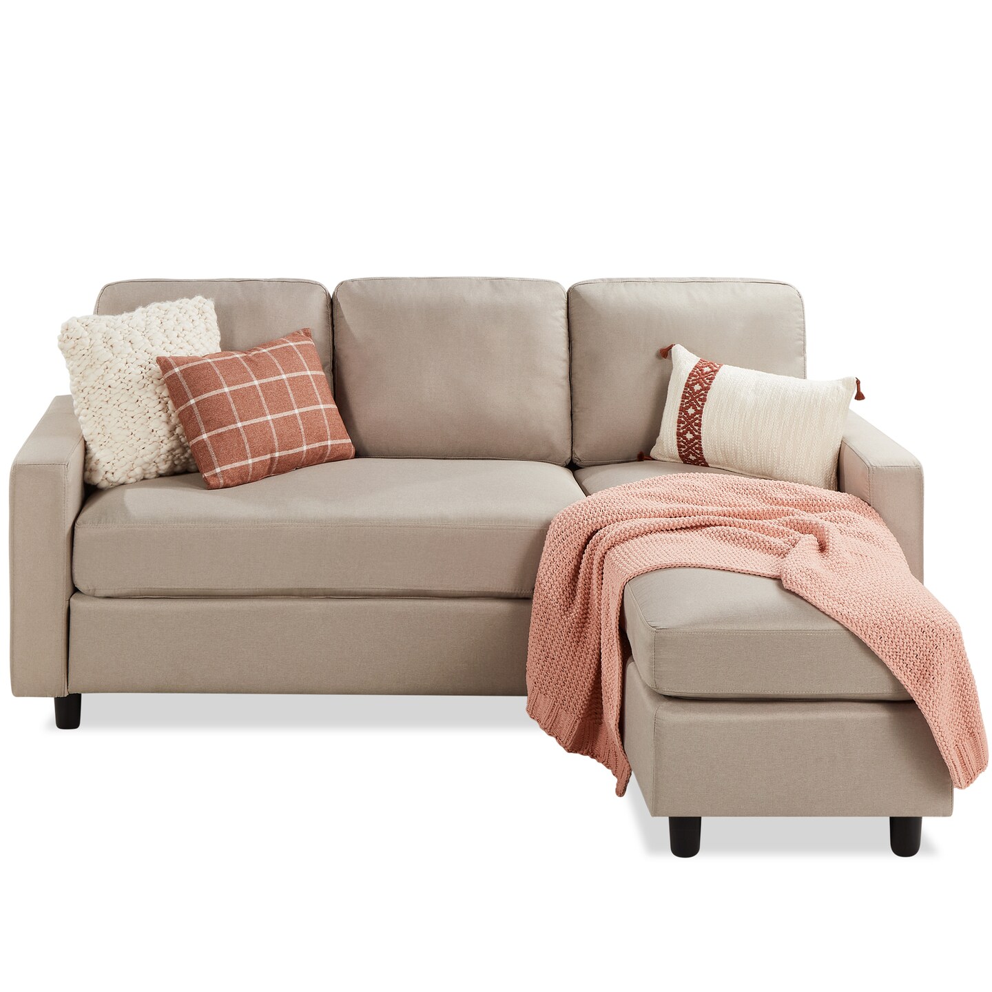 Best Choice Products Linen Sectional Sofa Couch w/ Chaise Lounge, Reversible Ottoman Bench