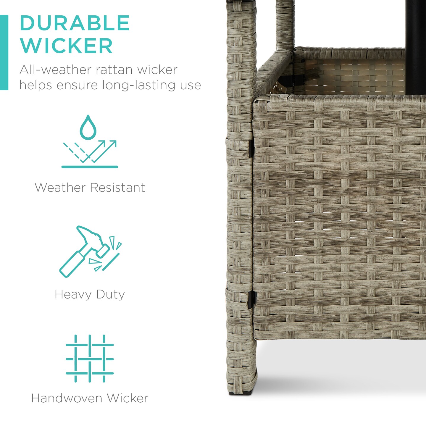 Best Choice Products Wicker Rattan Patio Side Table Outdoor Furniture for Garden, Pool, Deck w/ Umbrella Hole