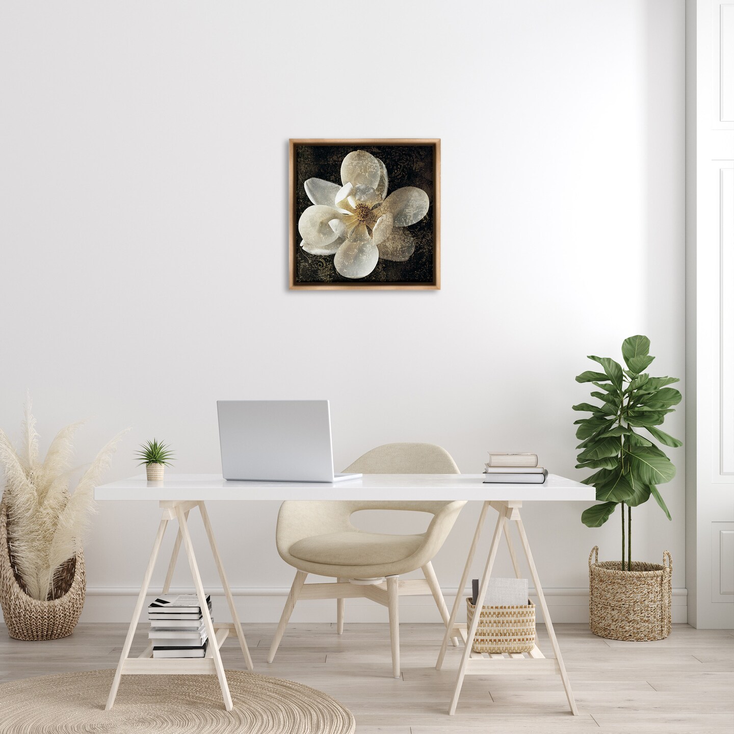 Stupell Industries Rustic Patterned Magnolia Framed Floater Canvas Wall Art
