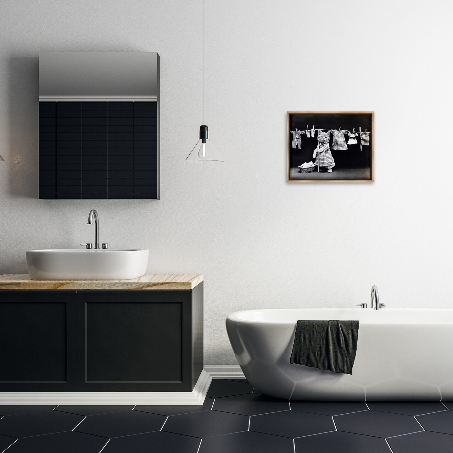 Stupell Industries Kitten Does The Laundry Framed Floater Canvas Wall Art