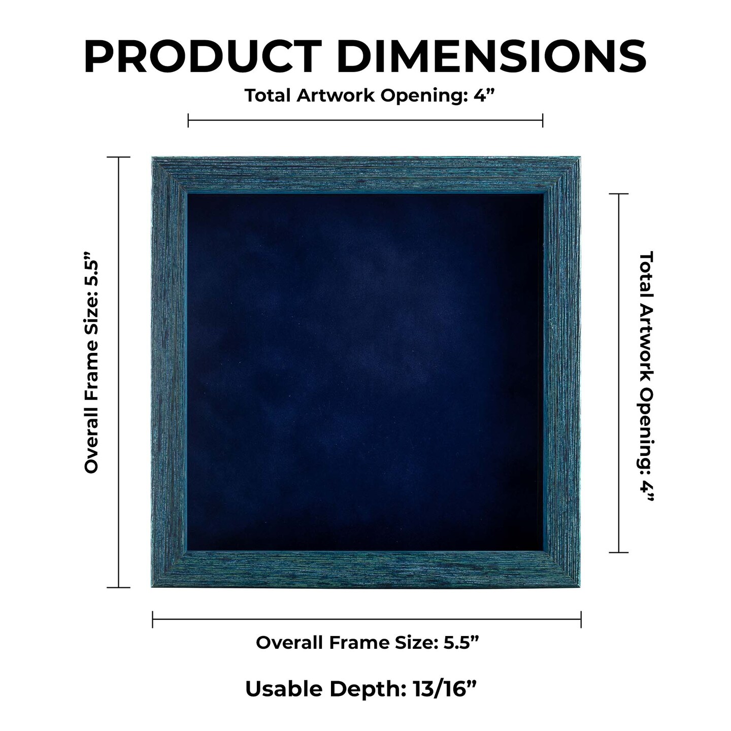 Rustic Blue Wood Shadow Box Frame with Acrylic Front - Navy Blue Suede Backing, 30 Sizes