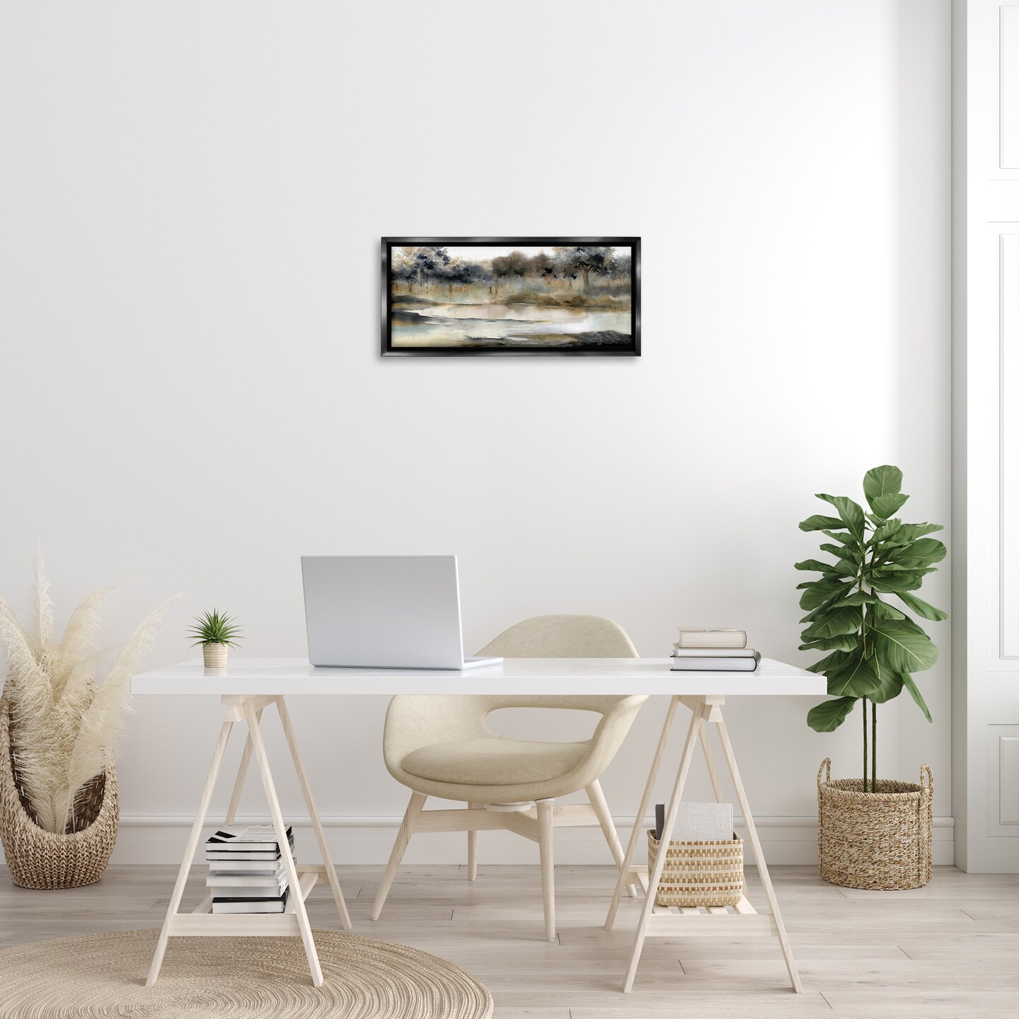 Stupell Industries Trees By Lakeside Landscape Framed Floater Canvas Wall Art