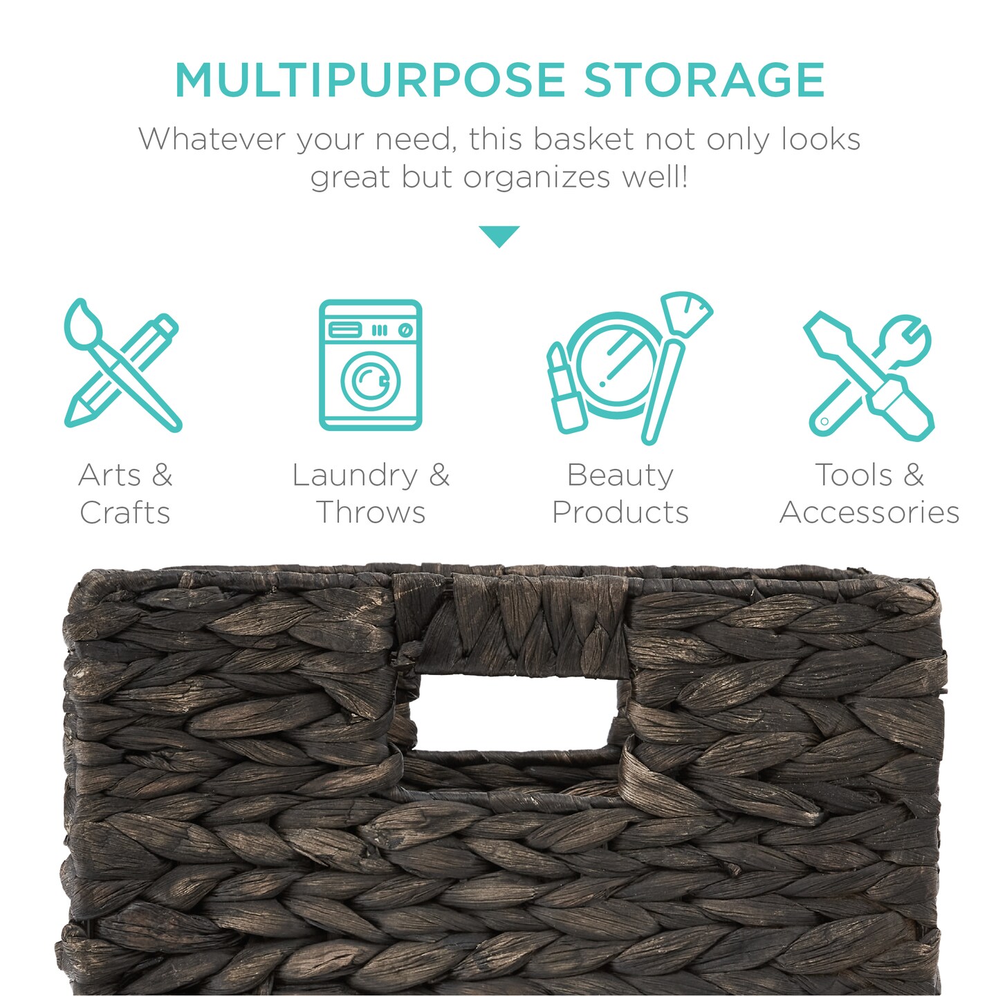 Best Choice Products 12x12in Hyacinth Baskets, Set of 5 Multipurpose Collapsible Organizers w/ Inserts