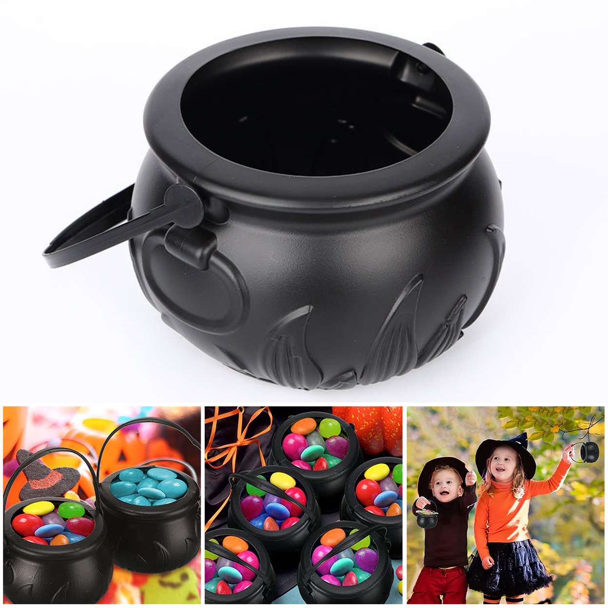 Halloween Candy Bucket Black Cauldron Holder Prop Bowl Halloween Decorations Party Bucket Trick Or Treat Home Festive