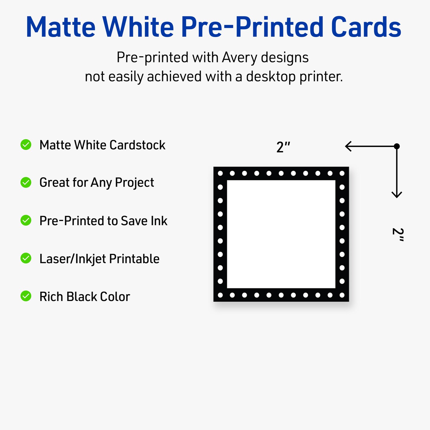 Avery Printable Square Cards, Black and White Polka Dots, 2&#x22; x 2&#x22;, Matte White Square Cards, Laser/Inkjet, 120ct, Great for Business Cards