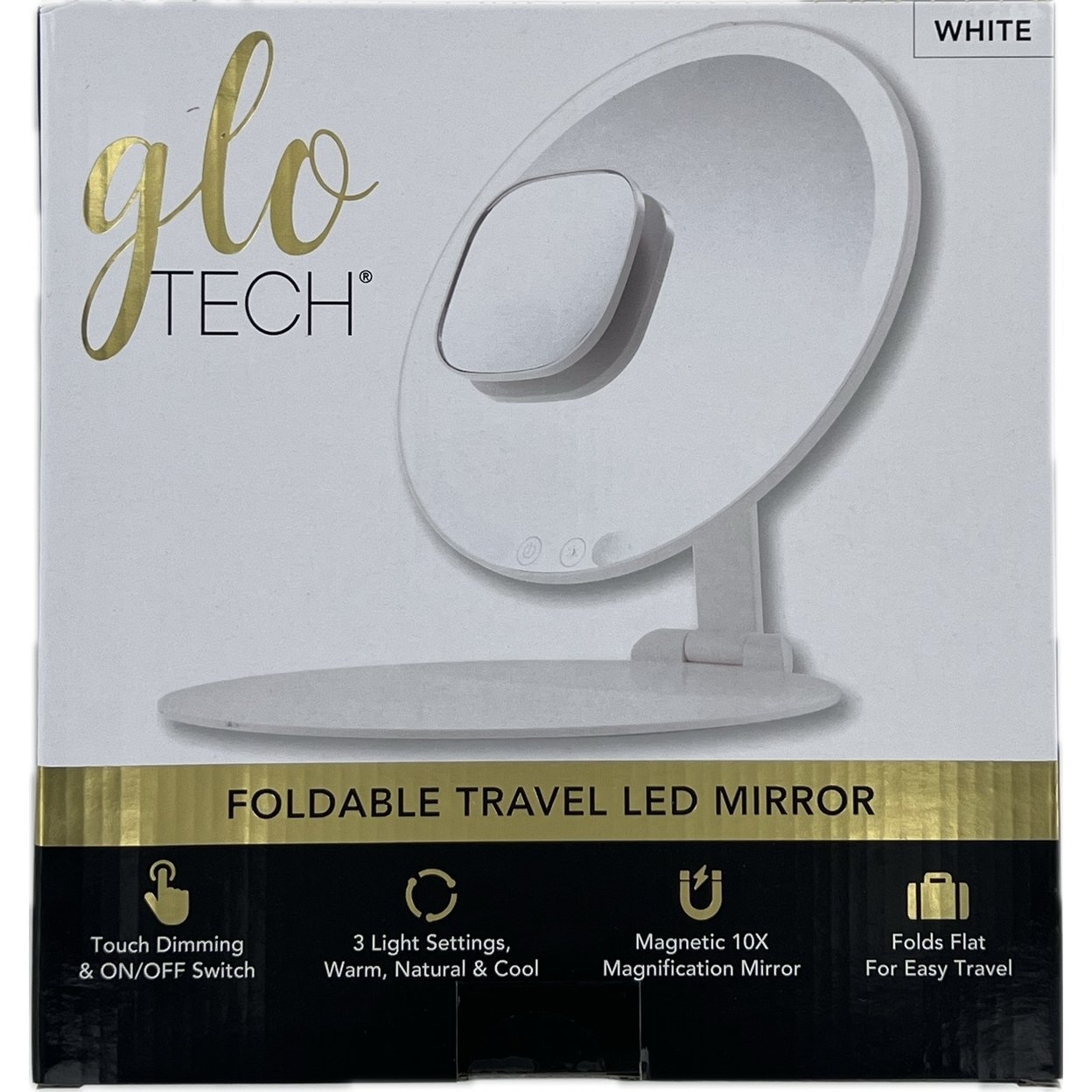 Glotech Foldable Travel Led Mirror White