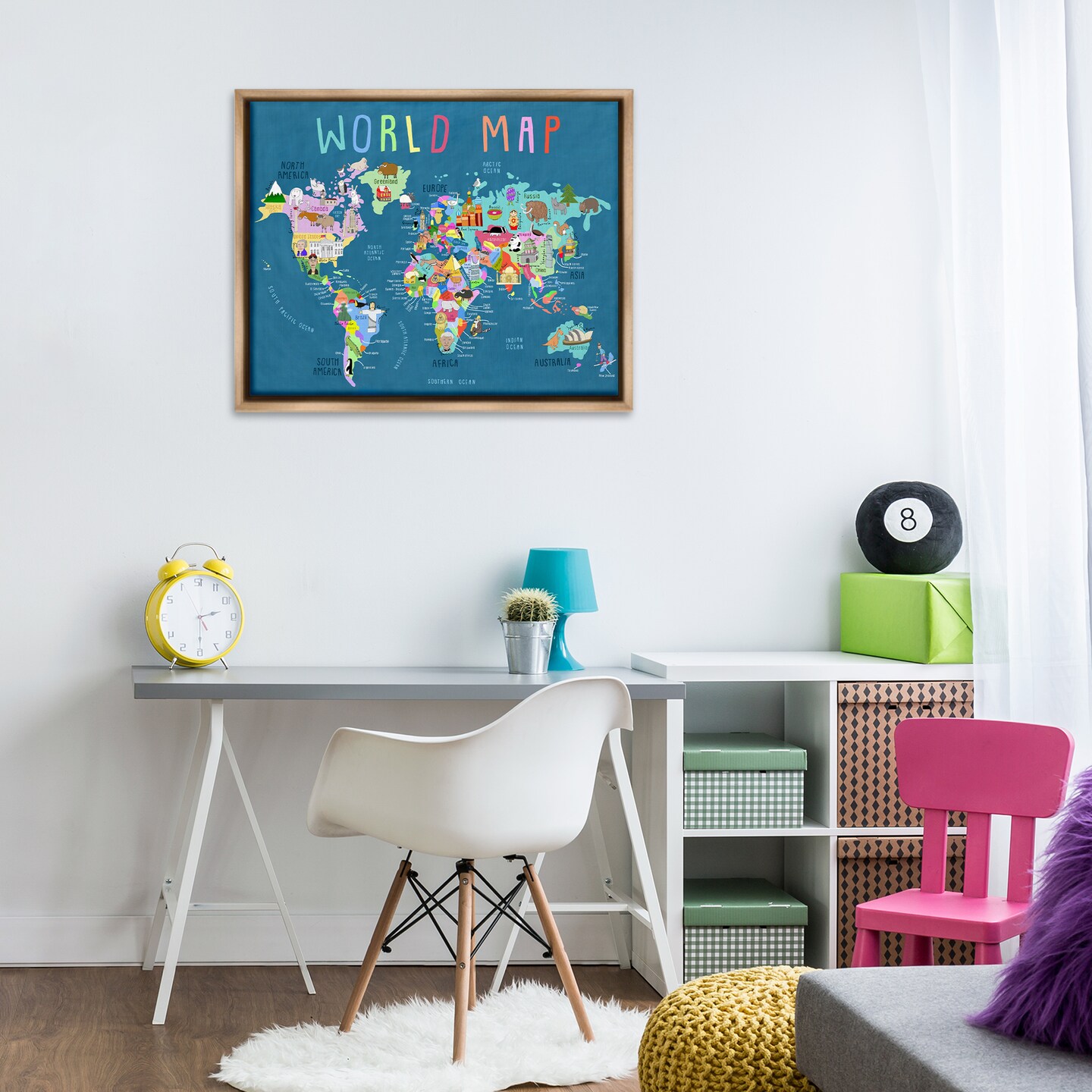 Stupell Industries World Map with Landmarks Framed Floater Canvas Wall Art Design by Carla Daly