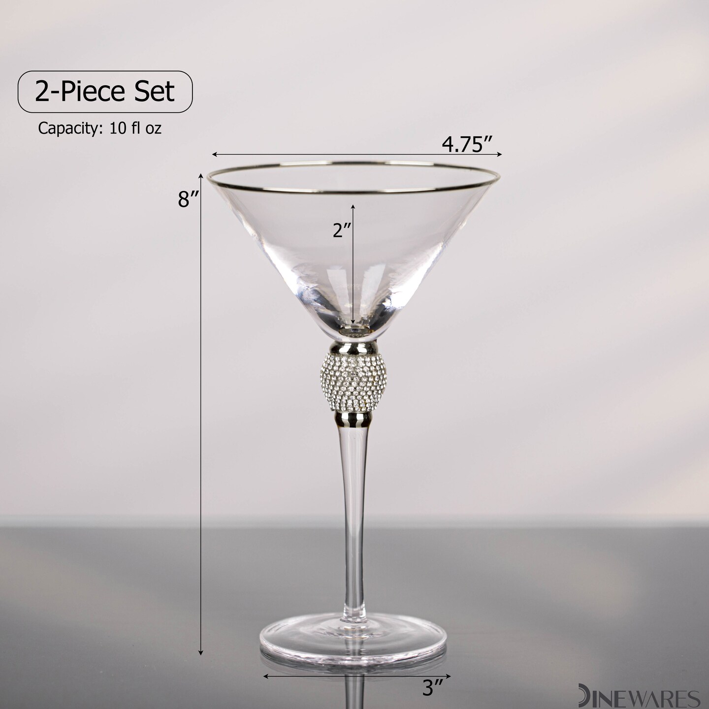 Premium Clear Stem Crystal Martini Glasses with Rim and Diamond-like Rhinestones, Elegant 10oz Glassware Set for Cosmopolitan, Vodka, Gin and Other Cocktails, Fancy Manhattan Drinkware