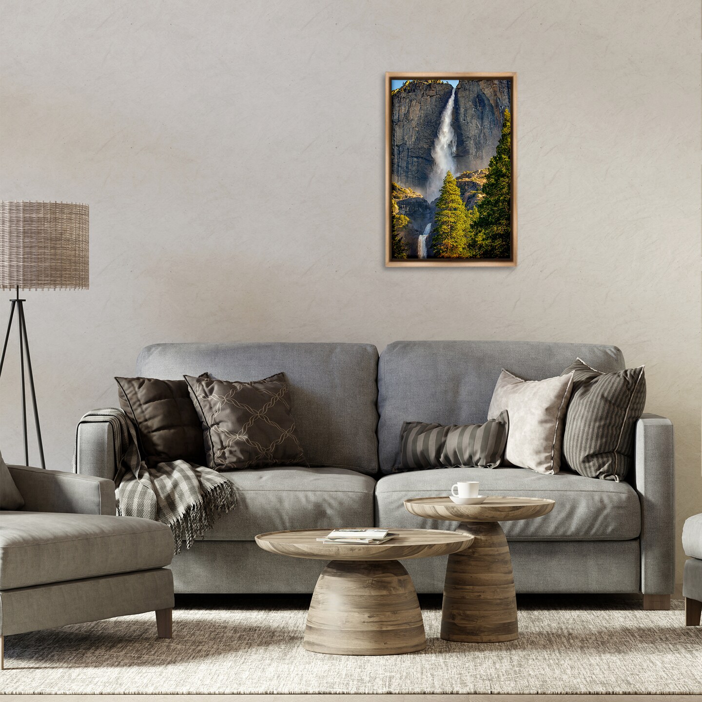 Stupell Industries Waterfall Between Cliffs Framed Floater Canvas Wall Art Design by Rick Berk