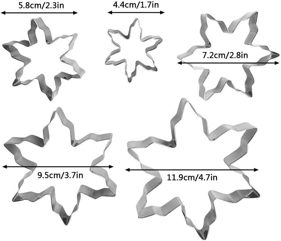 Christmas Snowflake Cookie Cutter Set 5 Piece Metal DIY Cookie Molds for Baking &#x26; Party Supplies