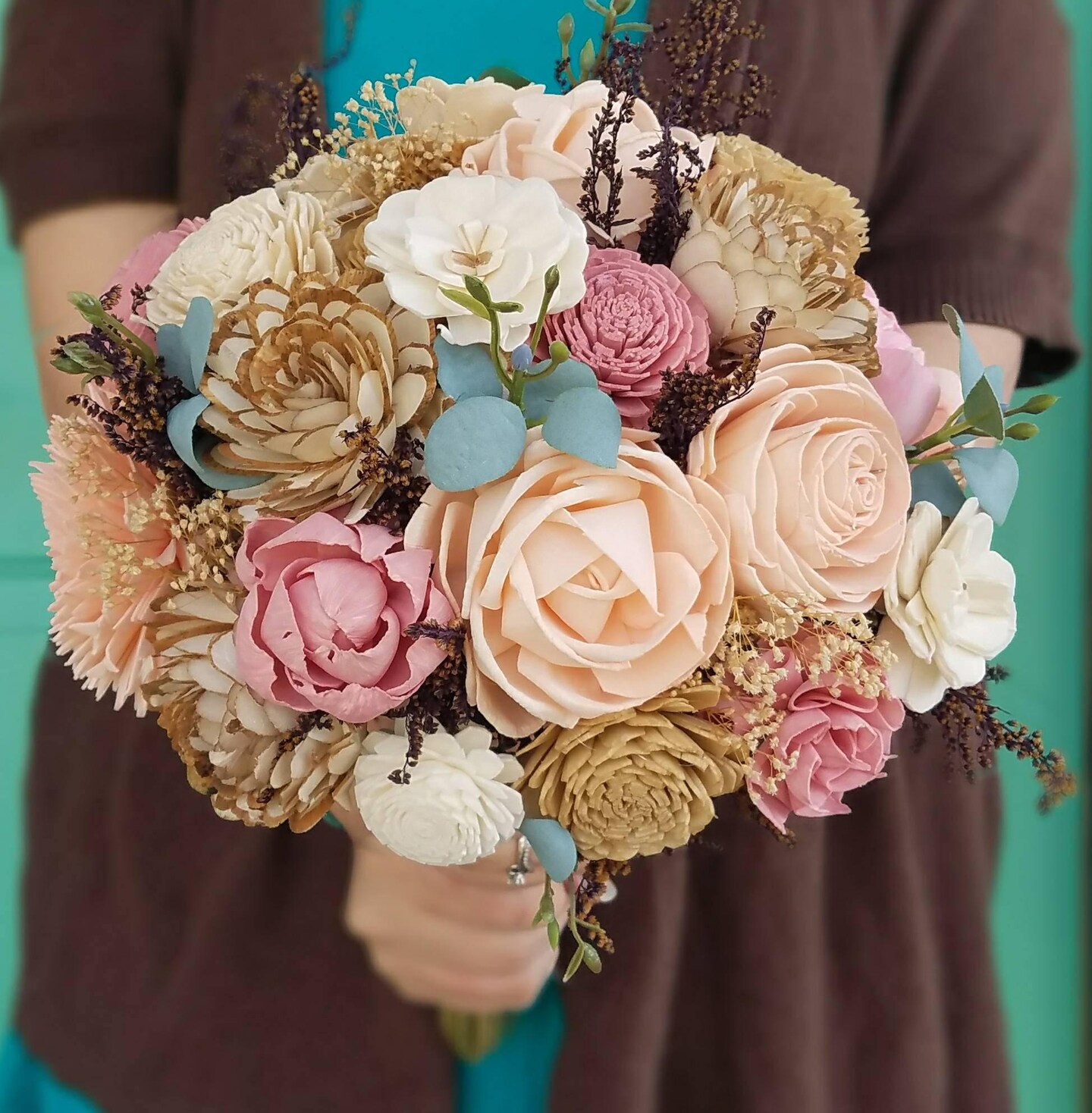 Pink and Beige Wood Flower Bouquet for Weddings | MakerPlace by