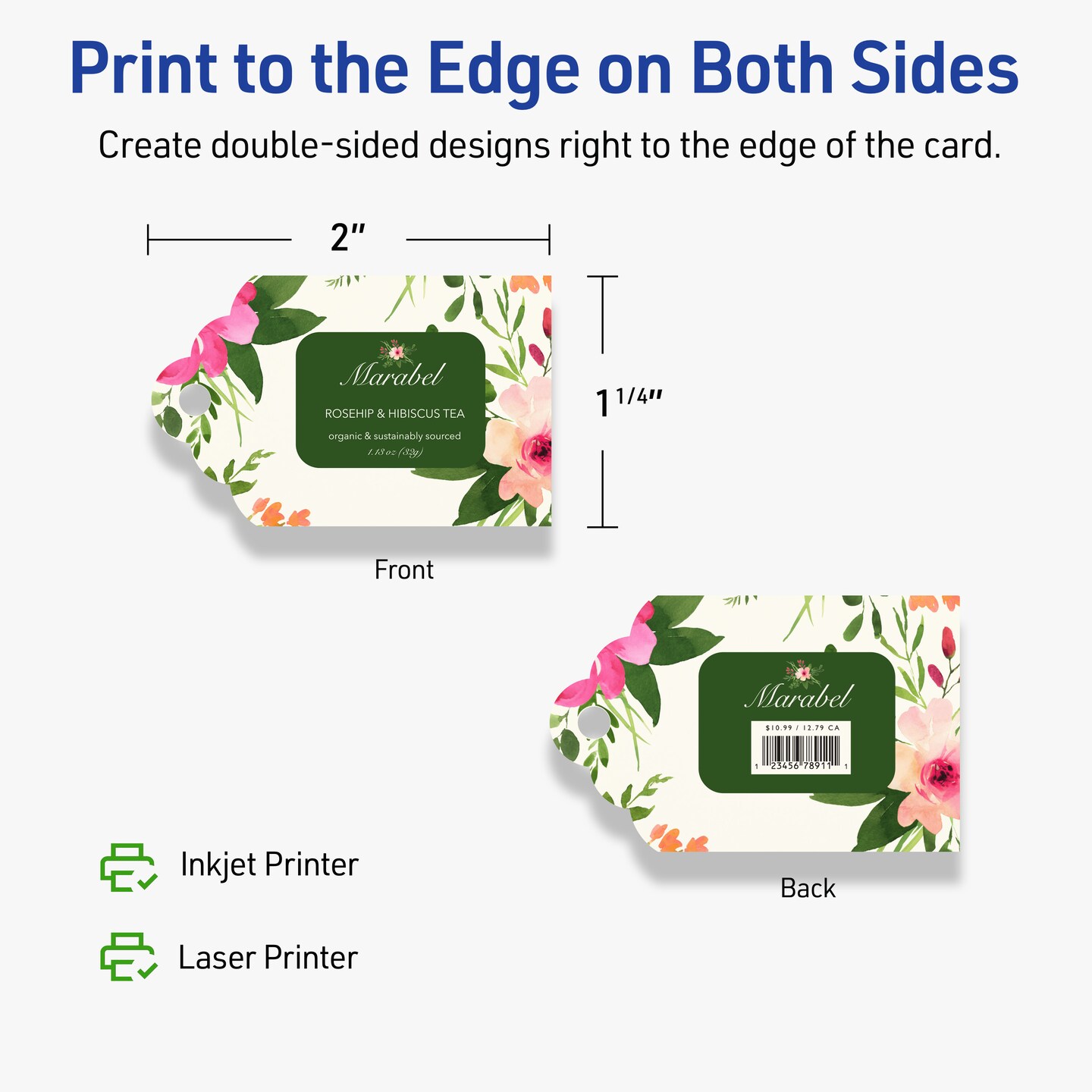 2&#x22; x 1-1/4&#x22; Rectangle Scalloped Edge, Matte Ivory Printable Tags