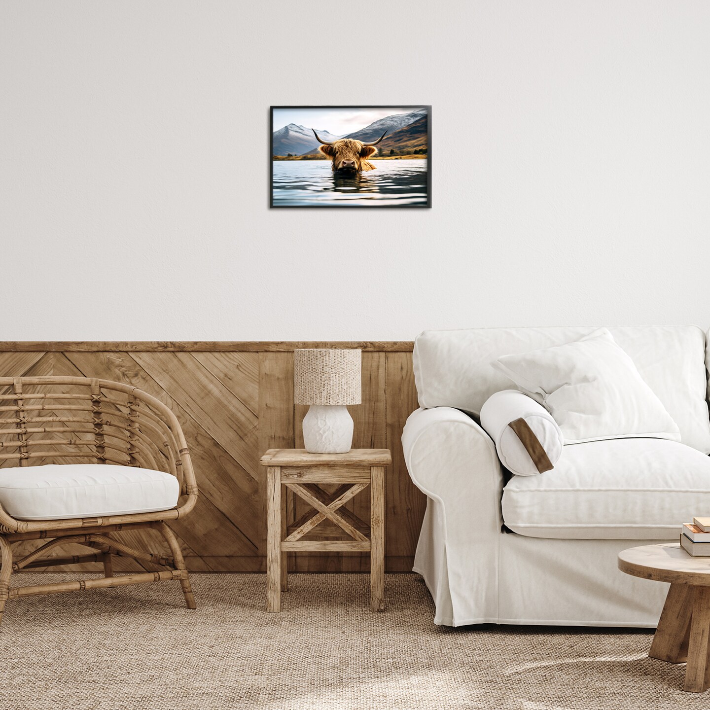 Stupell Industries Cattle Peeking from Water Framed Giclee Wall Art Design by Raymond Powers