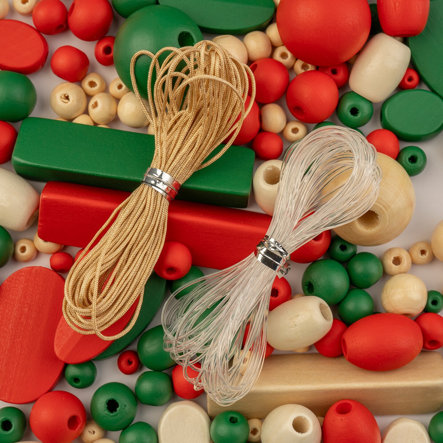 John Bead Craft Wood Beads with Elastic Nylon Cord, 90g