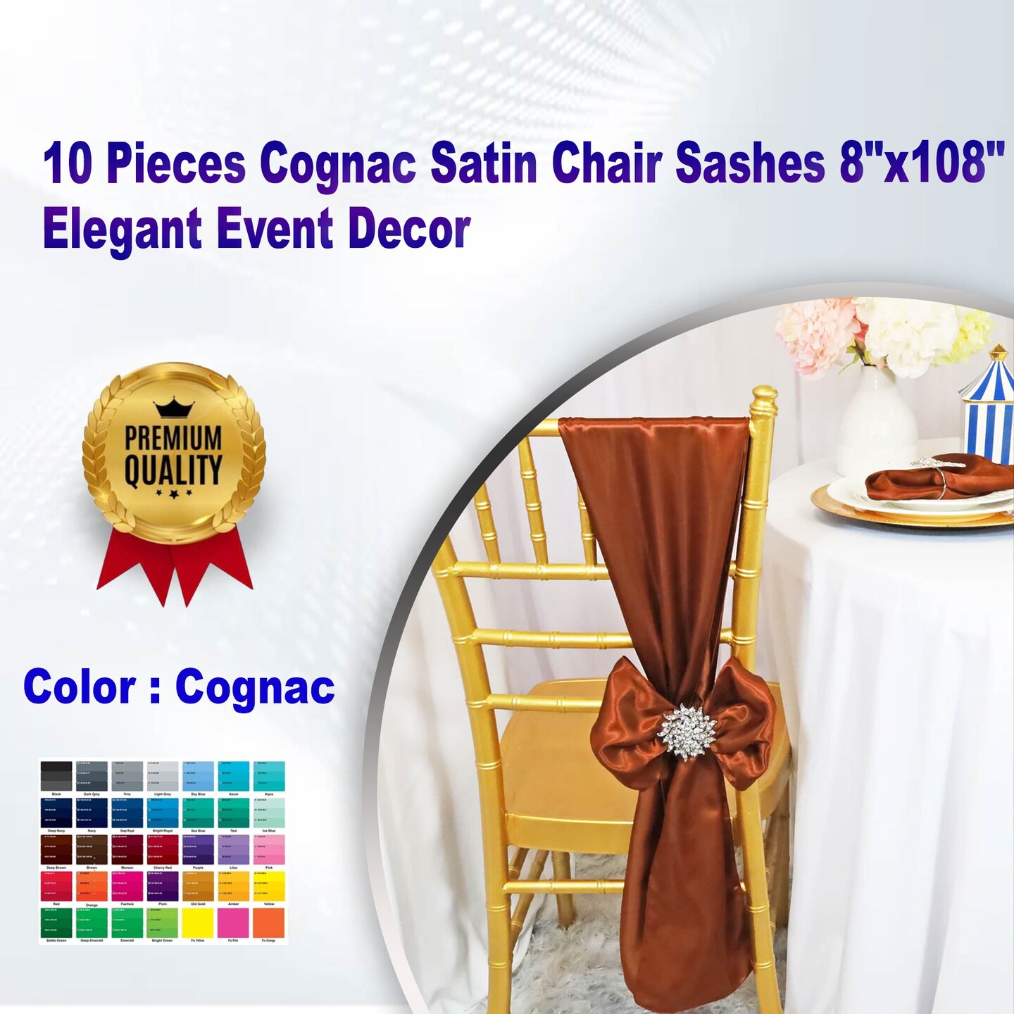 10 Pieces Cognac Satin Chair Sashes 8&#x22;x108&#x22; Elegant Event Decor