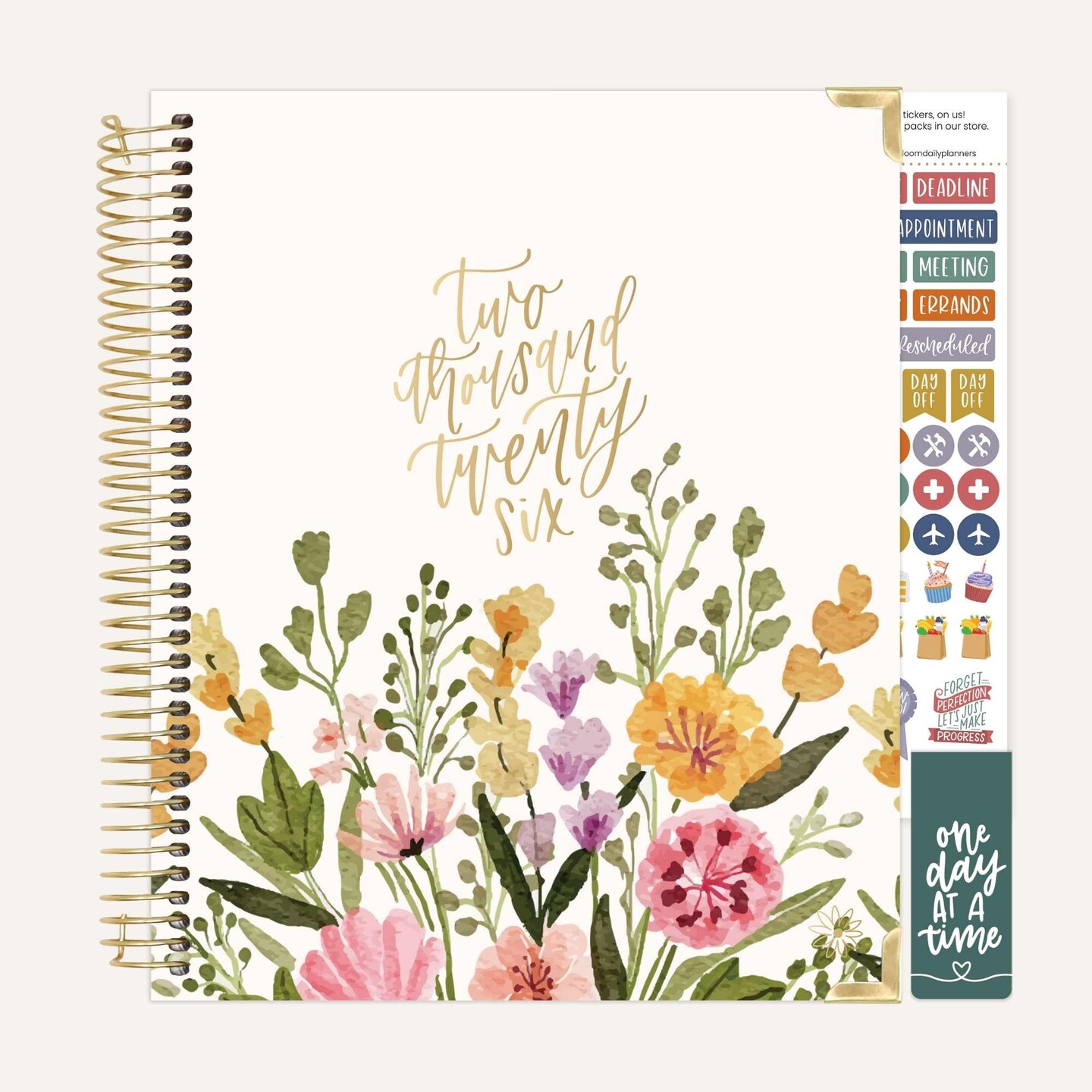 bloom daily planners 2026 Hard Cover Weekly &#x26; Monthly Vision Planner, 7.5&#x22; x 9&#x22;, Beige Bouquet