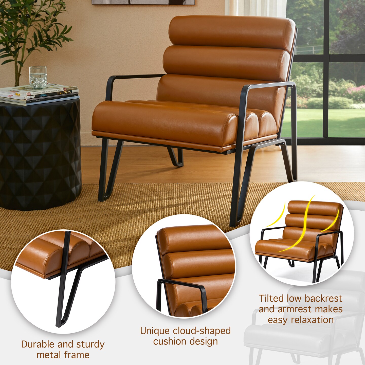 26.75&#x22;W Modern Comfy PU Leather Accent Chair with Metal Frame
