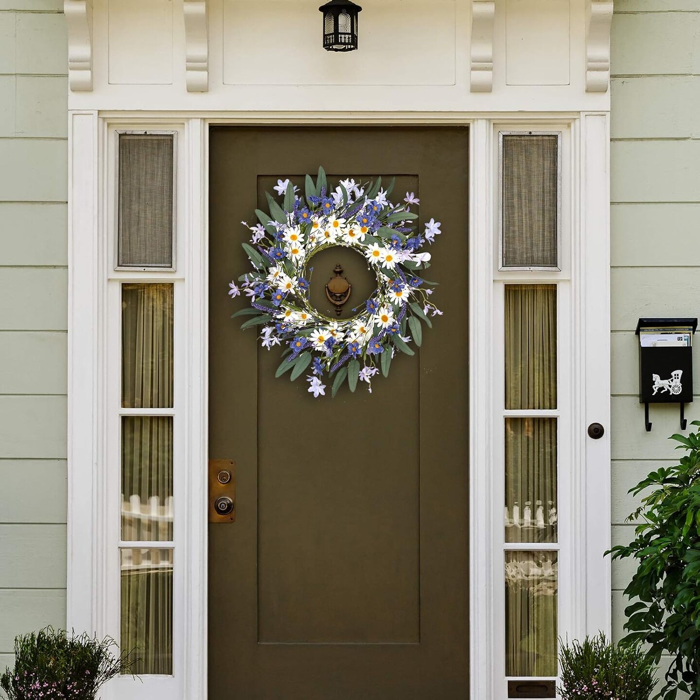 Spring Wreaths for Front Door Violet Blue and White Daisy