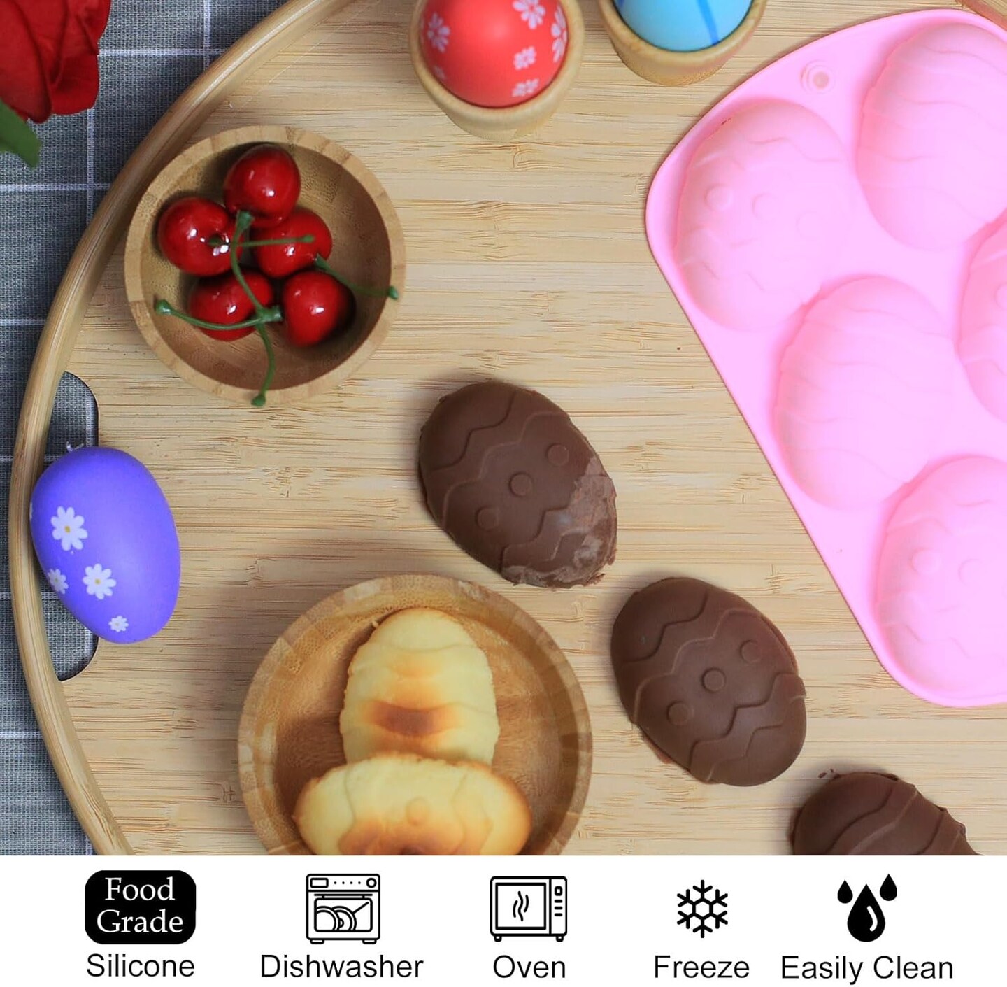 Easter Egg Silicone Molds, Pink Silicone Cake Molds for Baking for Holiday/Birthday/Party, Large Stuffed Chocolate Breakable Egg Molds for Dessert, 6 Cavities 2 Pcs