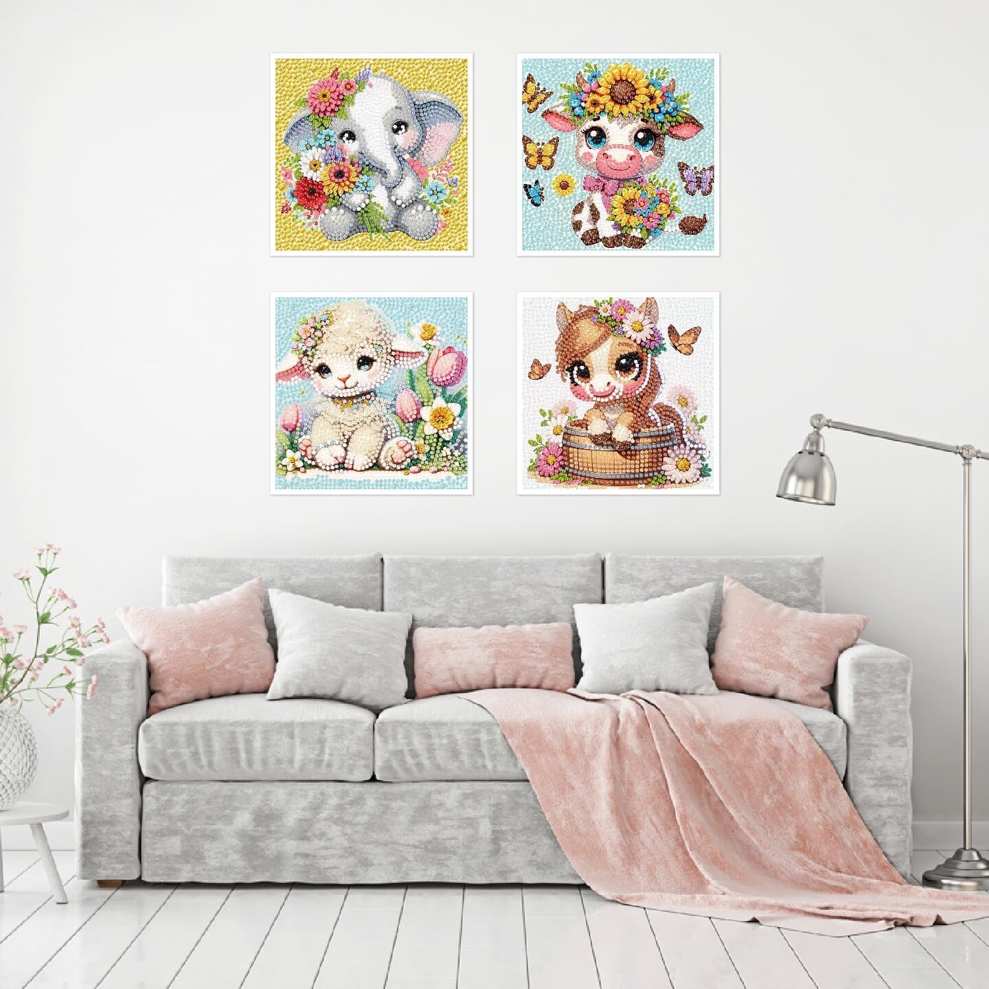 4 Pack 5D Animals Diamond Painting Kits for Kids- Crystal Diamond Art for Adults Kids, DIY Full Drill Animal Family Gem Art Picture