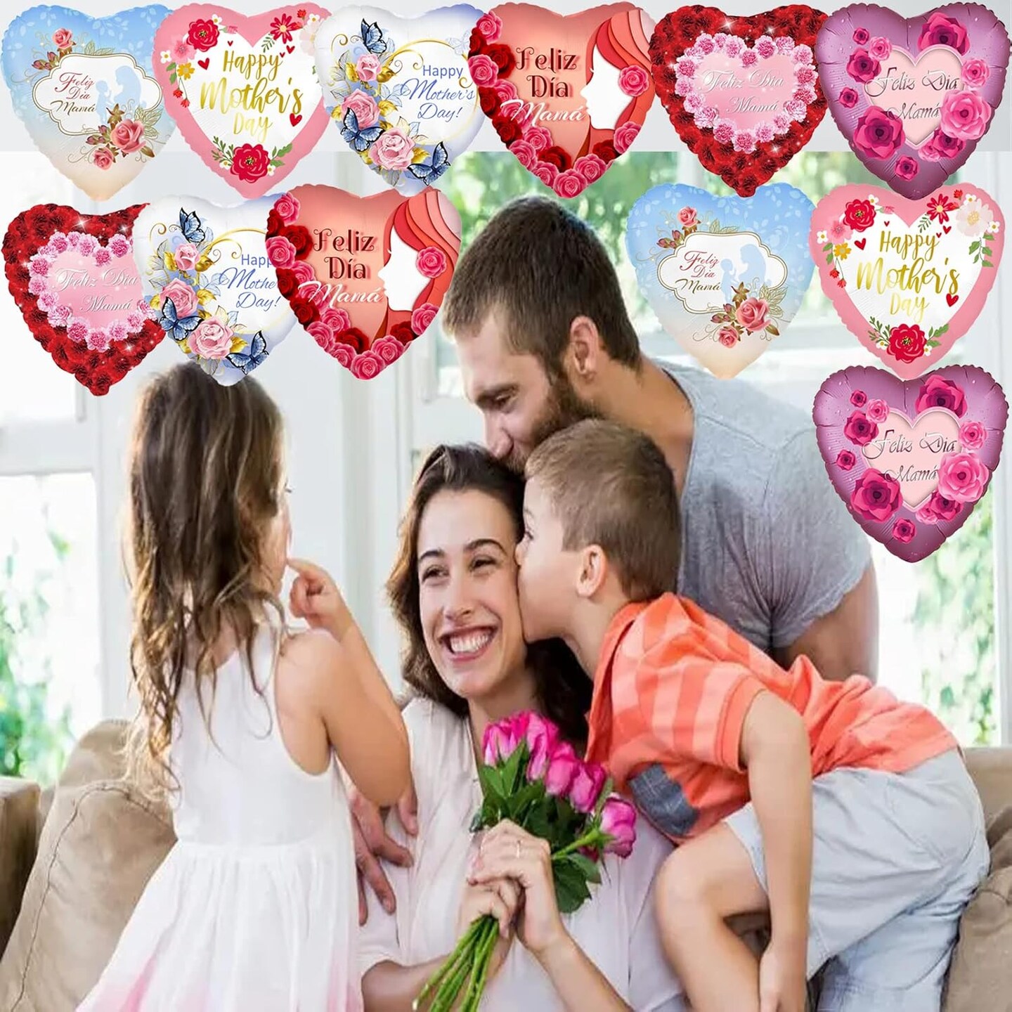 Mother&#x27;s Day Balloons,18 PCS 17 Inch Happy Mother&#x27;s Day Balloons,Heart-Shaped Foil Balloon,Mothers Day Decoration