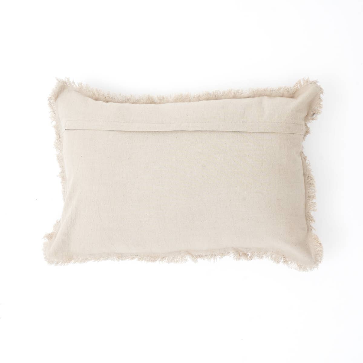 Decorative Linen Printed Lumbar Pillow 16" x 24" – Fringed Accent Cushion