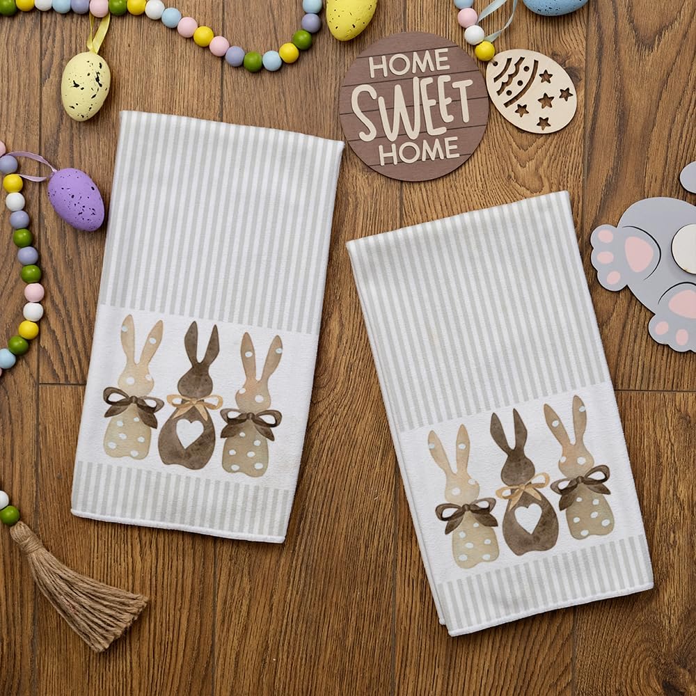 Easter Kitchen Towels Set of 2,Beige Bunny Dish Towels 18x26 Inch Drying Dishcloth,Farmhouse Home Seasonal Spring Decorations AD220