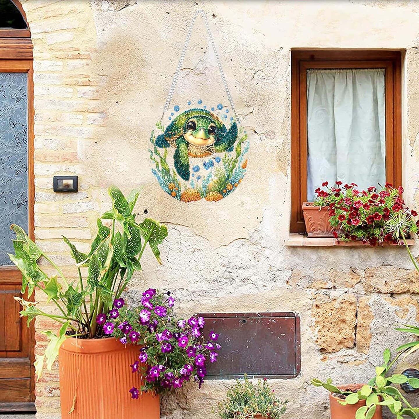 5D Diamond Art Hanging Kit – Turtle Shaped DIY Rhinestone Pendant for Home & Garden