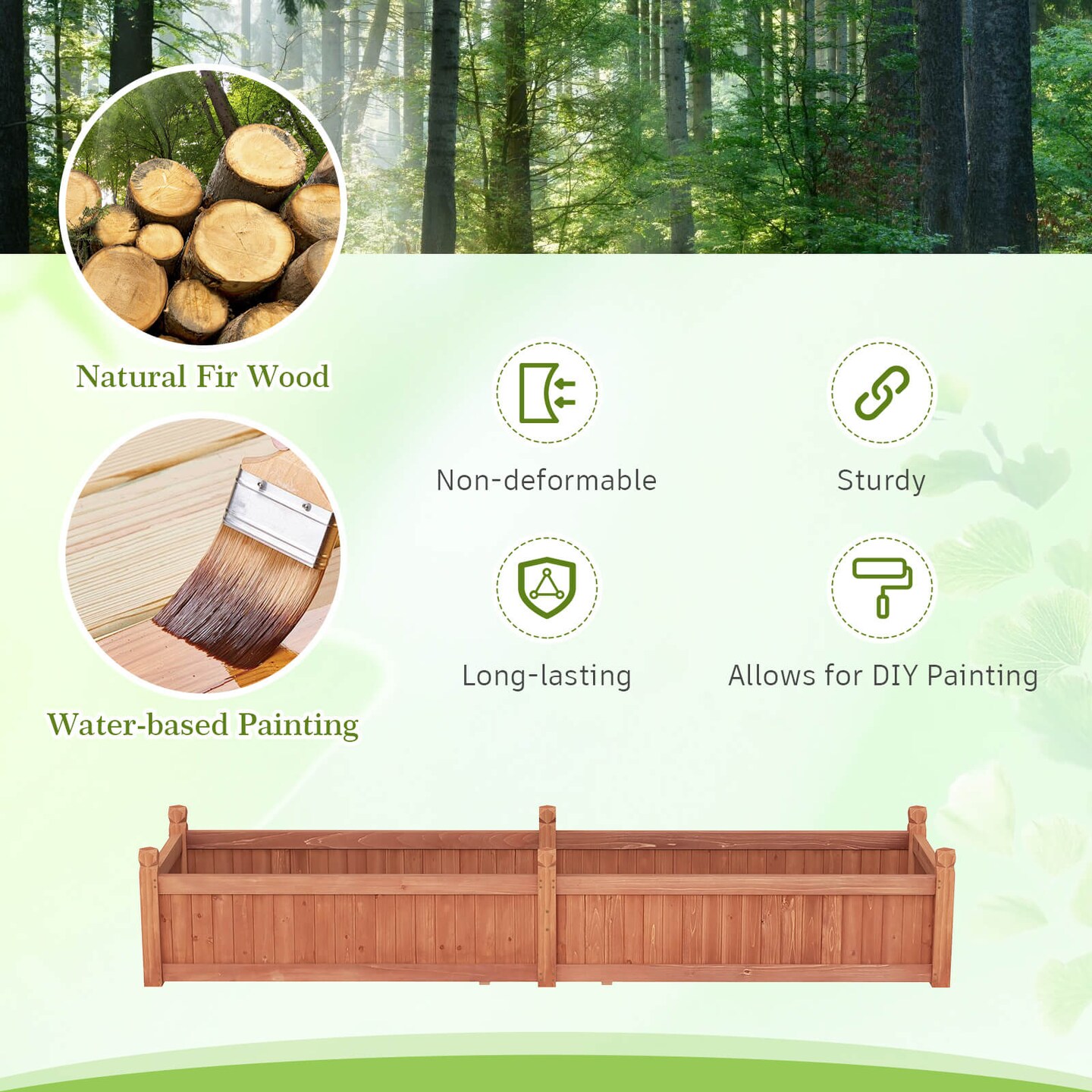 Costway Wooden Raised Garden Bed Outdoor Rectangular Planter Box with Drainage Holes, Brown/Natural