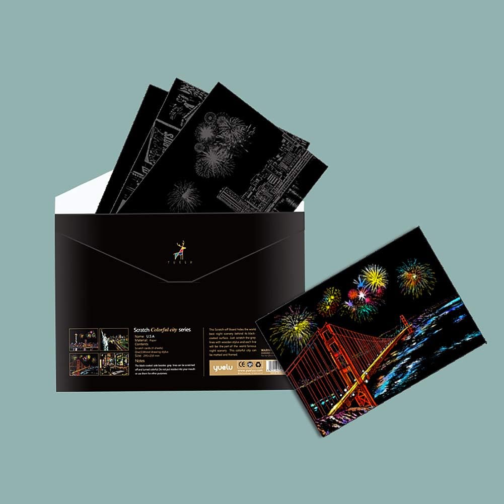 Scratch Painting Kits for Adults &#x26; Kids, Rainbow Painting Night View Scratchboard