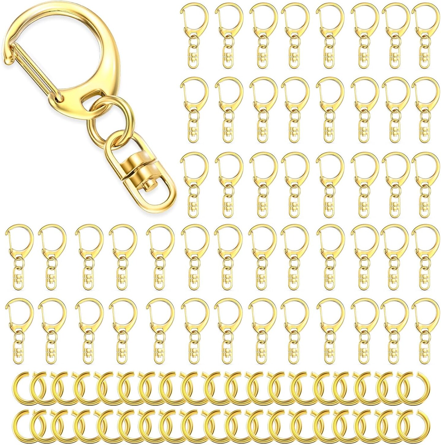 50-Piece Gold Lobster Claw Clasps and Swivel Snap Hooks Set – Perfect for keychain rings, DIY projects, and craft making.