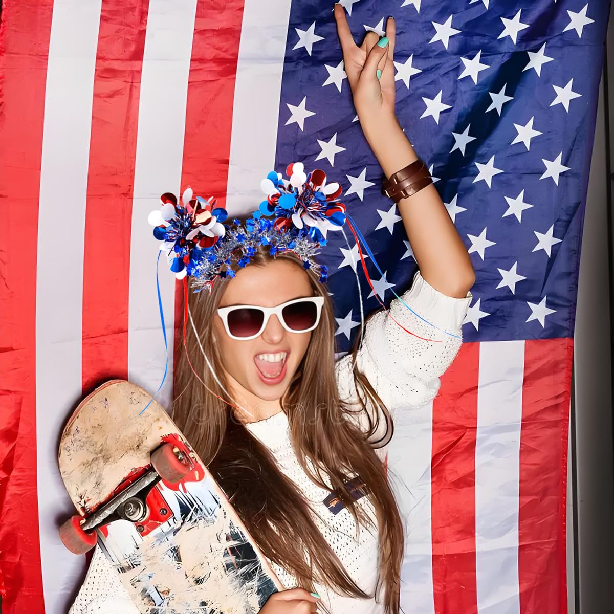 4th of July Headband - Patriotic Headband - Red White Blue Sequin Dots Star Design Headbands for Patriotic Accessories - 4th of July Outfits for Women
