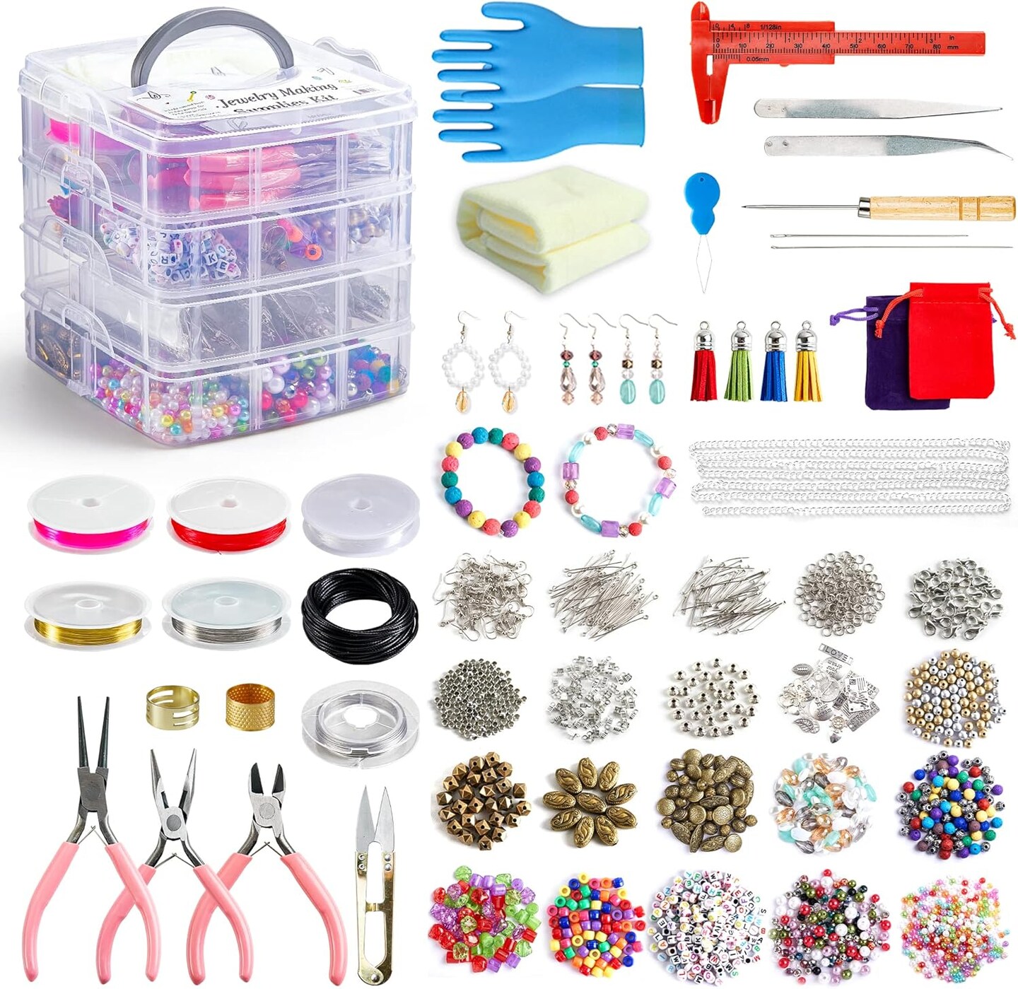 Jewelry Making Kit, 1960 pcs, Supplies Includes Beads, Instructions, Findings, Wire
