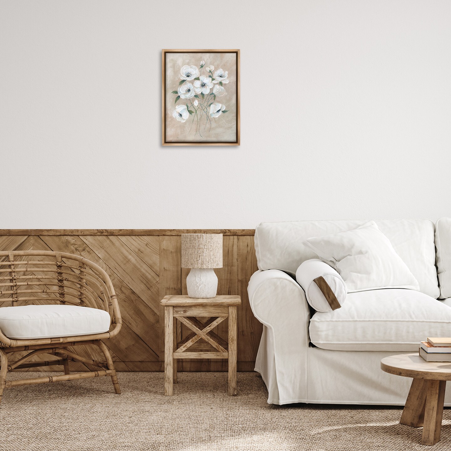 Stupell Industries Beige Neutral Flowers Floater Framed Canvas Wall Art Design by Nan