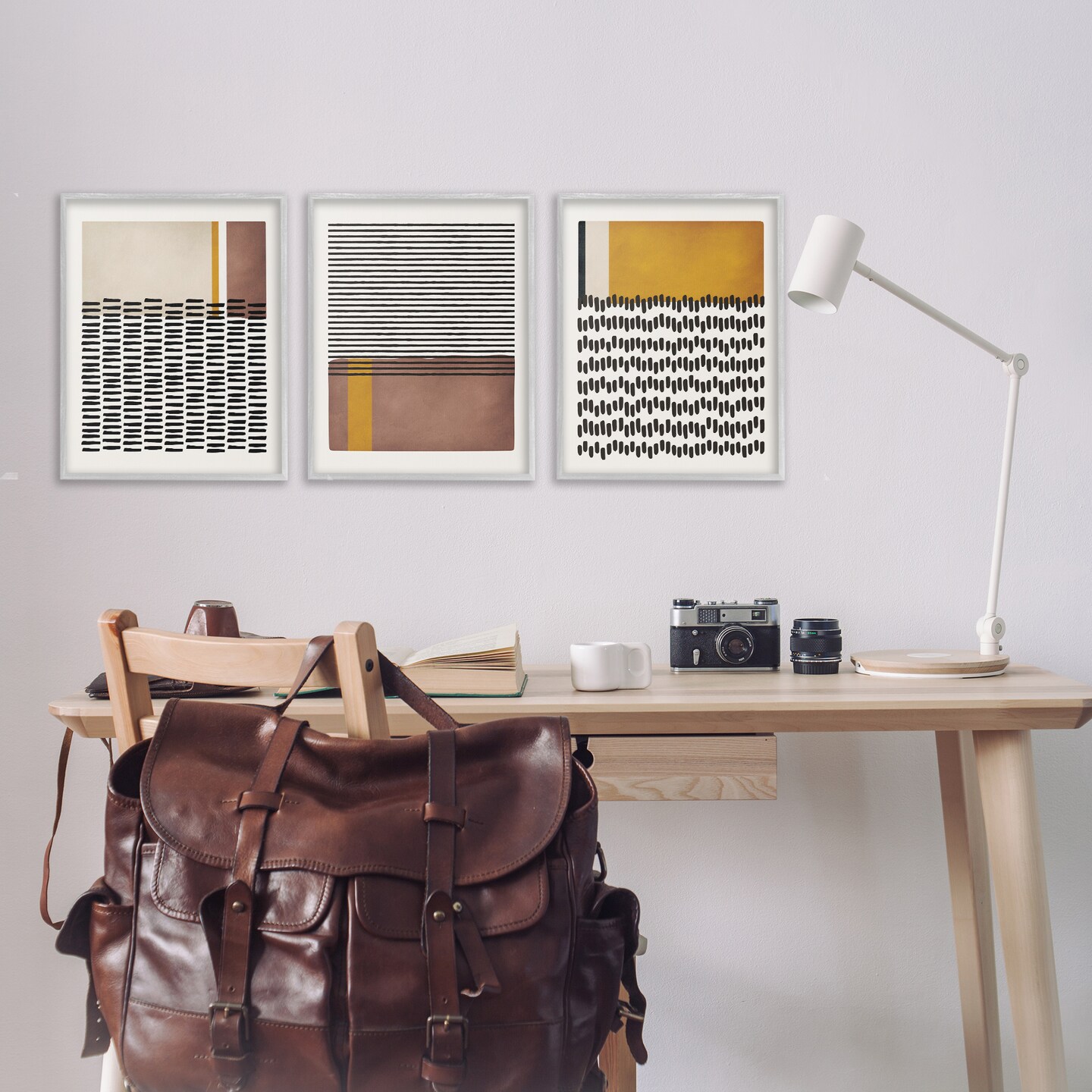 Stupell Industries Natural Lines Pattern Abstract 3pc Framed Giclee Wall Art Set Design by JJ Design House, LLC.